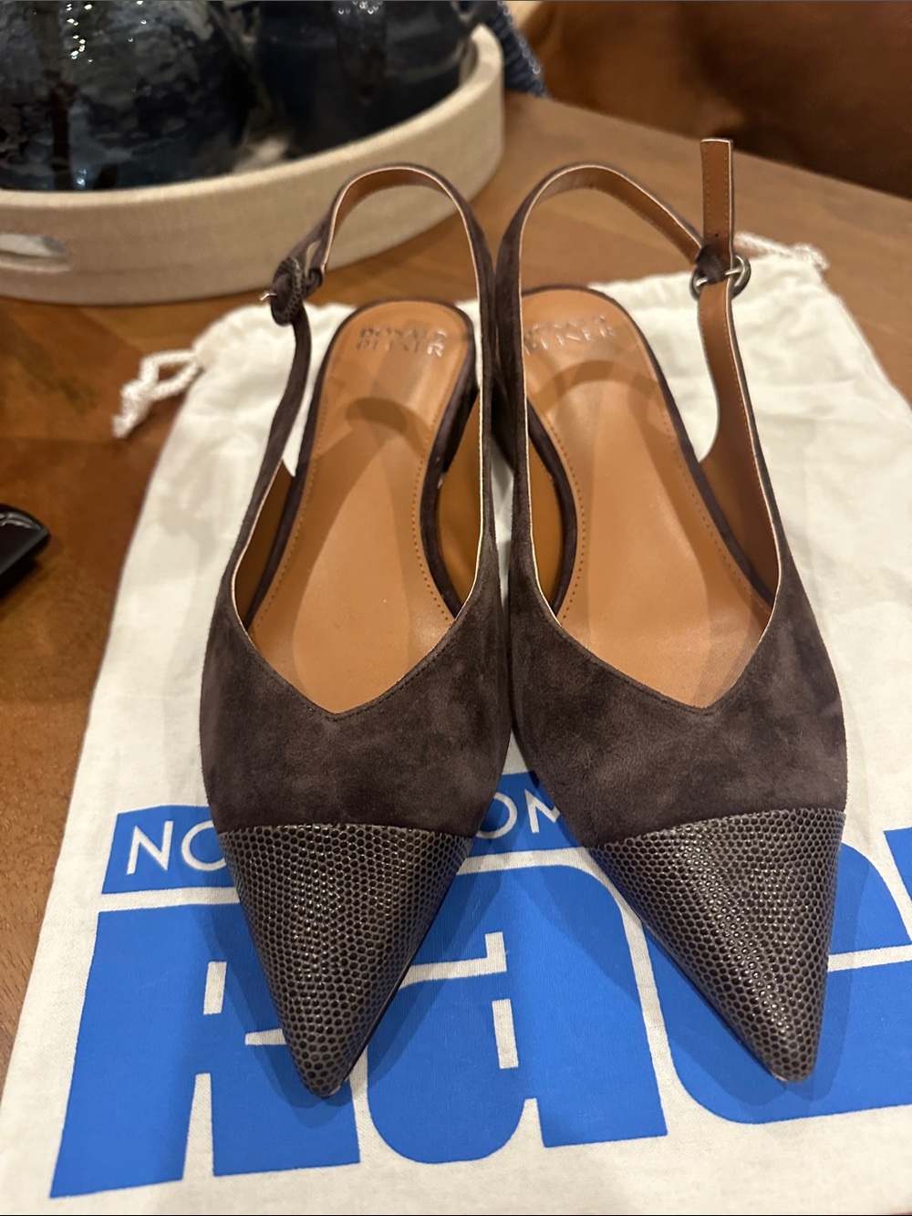 Donald Pliner Brown Suede Slingback Pointed-Toe Flats
